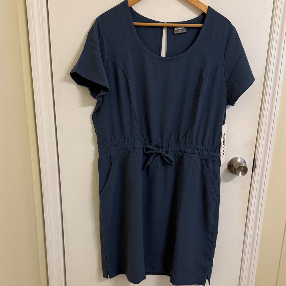 NWT 32 Degrees Women's Navy Short Sleeve Drawstring Waist Dress Size L Large